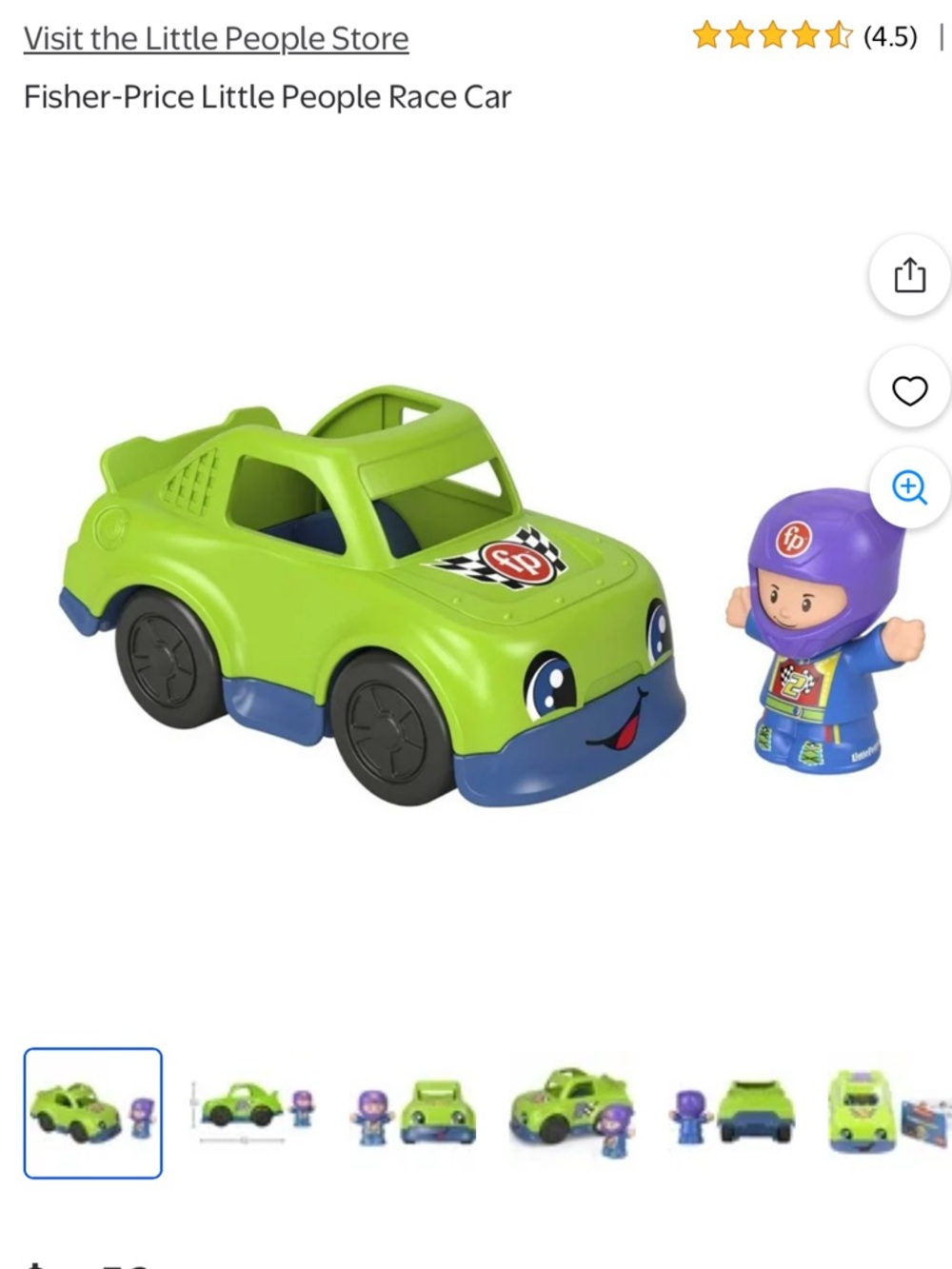 Fisher-Price Green Race Car with Purple-Helmet Driver